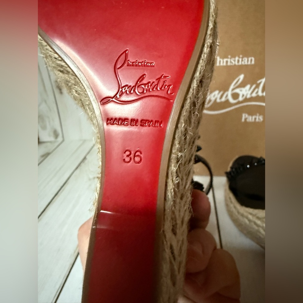 Christian Louboutin Mafaldina Spike Platform Espadrille Wedge Black Sz 36 - Picture 15 of 16